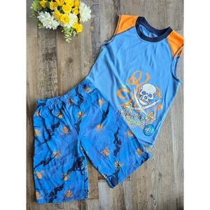 Y2K Faded Glory Boys Pirate Pajamas Sleepwear Set Tank Top Shorts Blue M 8/10